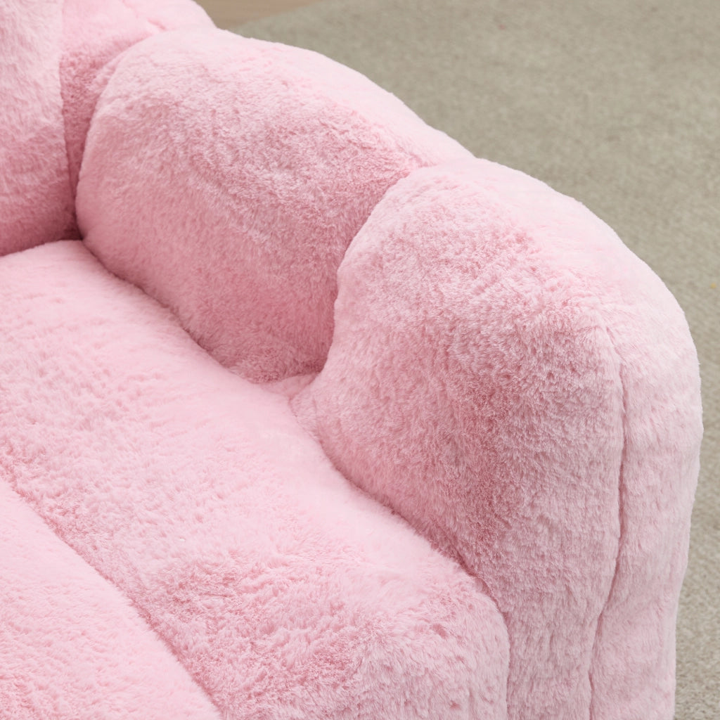Pouf a forma di loto in velluto effetto pelliccia di coniglio con imbottitura in schiuma leggero rosa per interni