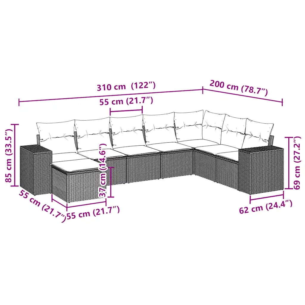 Set Divano da Giardino 8pz con Cuscini Grigio Chiaro Polyrattan