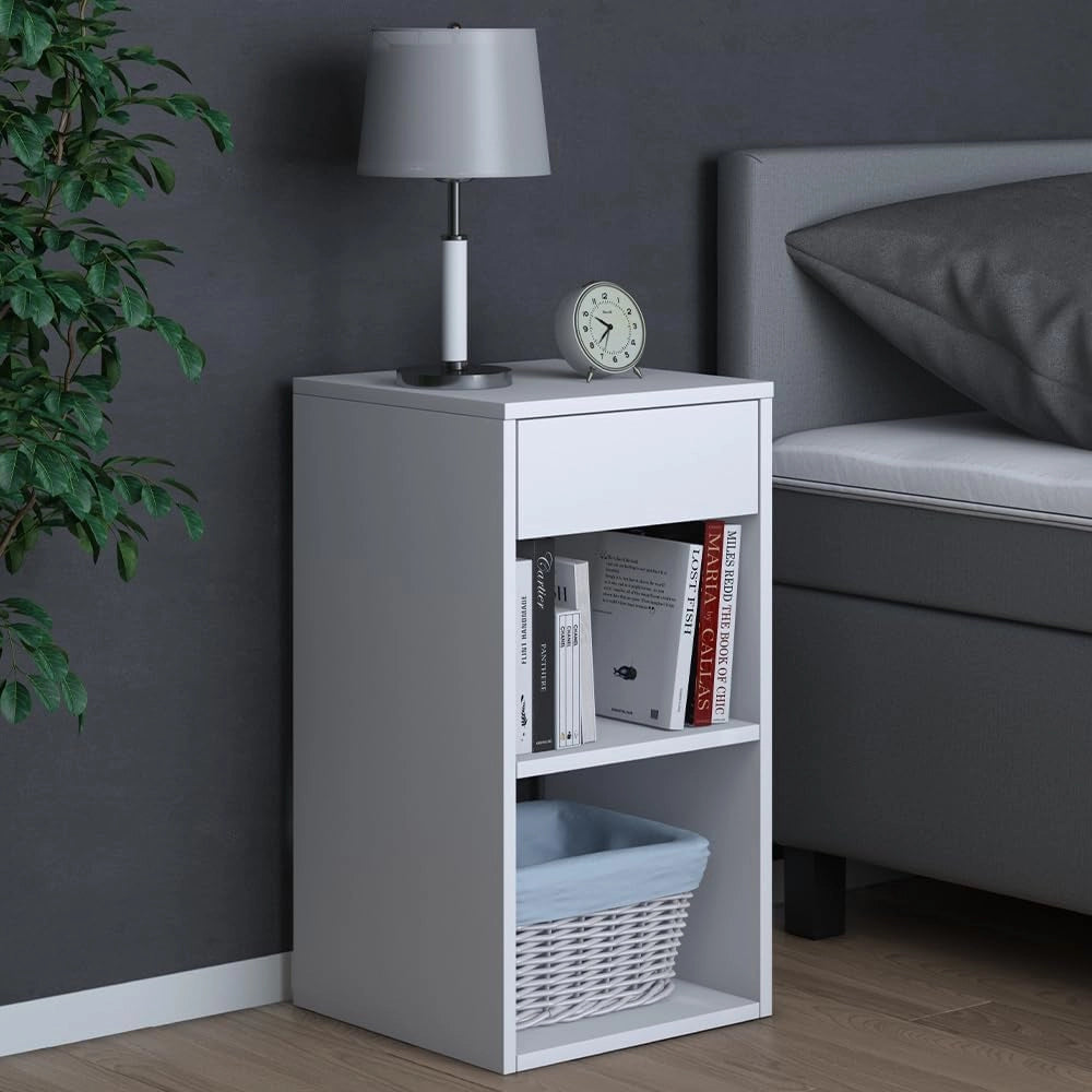 Comodini camera da letto Dany, Bianco, 35 x 65 cm, adatto per la conservazione di libri e riviste