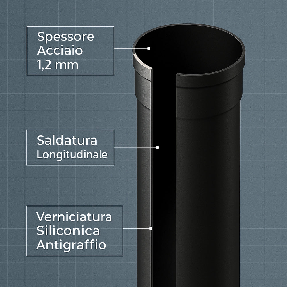 Tubo acciaio canna fumaria stufa pellet spessore 1,2 mm diametro 80 mm *** misura h 500 mm, confezione 1