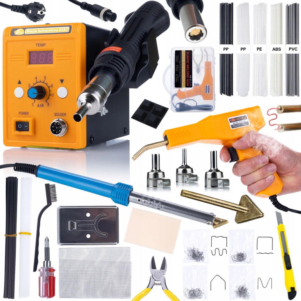 Stazione Saldante Hot-Air Rosfix 858D Set – 3 Ugelli, 700W, Regolazione Temperatura e Flusso Aria, Sicurezza ESD