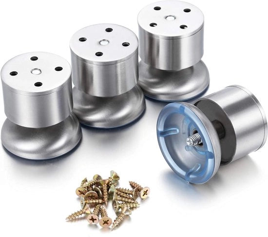 Set di 4 gambe di sostegno per mobili in acciaio inossidabile di 6 cm con gomma, gambe per armadio, gambe per divano, gambe per tavolo, gambe per letto. Capacità di carico fino a 400 kg per tavolo / armadio / divano / letto.