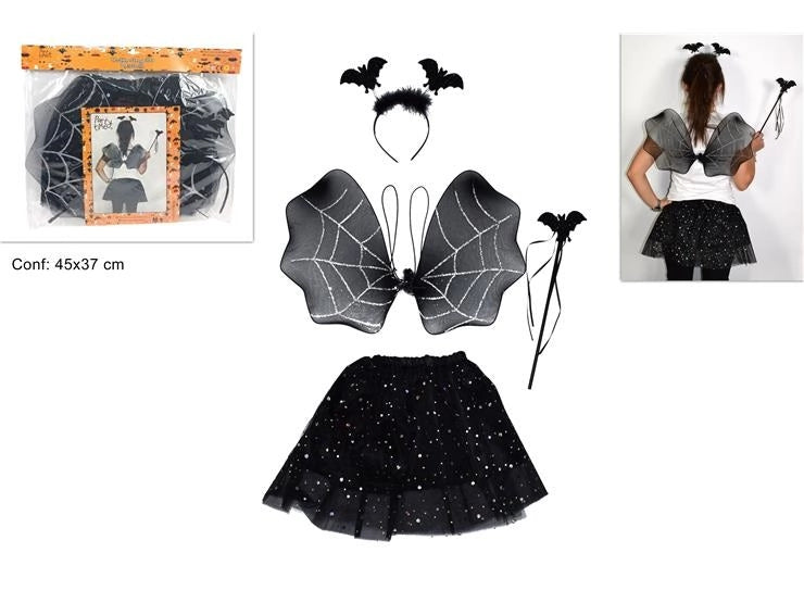 Vestito Festa Halloween Strega Streghetta Ali Gonna Bambina