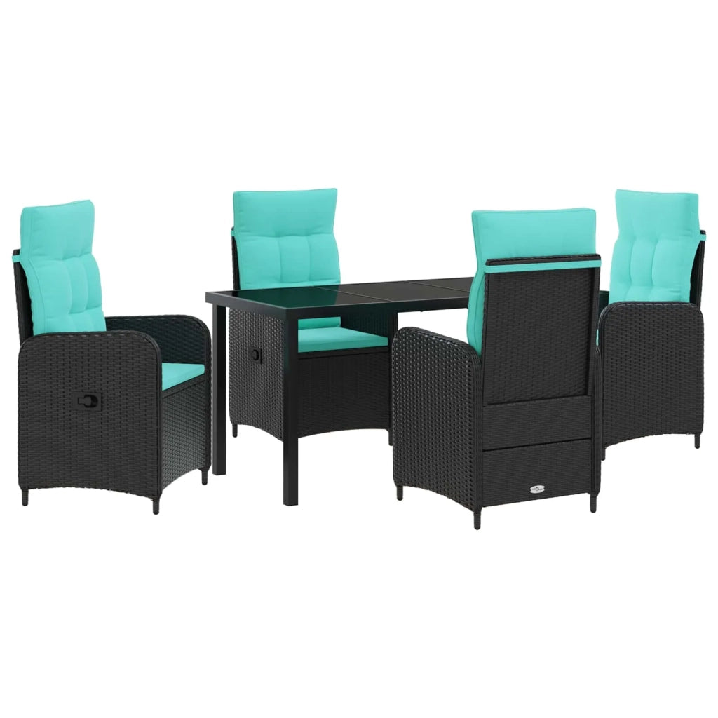 Set da pranzo per esterni 5 pz Nero e Turchese polyrattan 3422434
