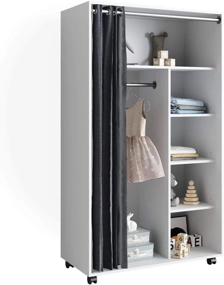 Armadio multifunzione Doros, Bianco, 100 x 168 cm Con rulli, per la conservazione flessibile di abbigliamento e accessori