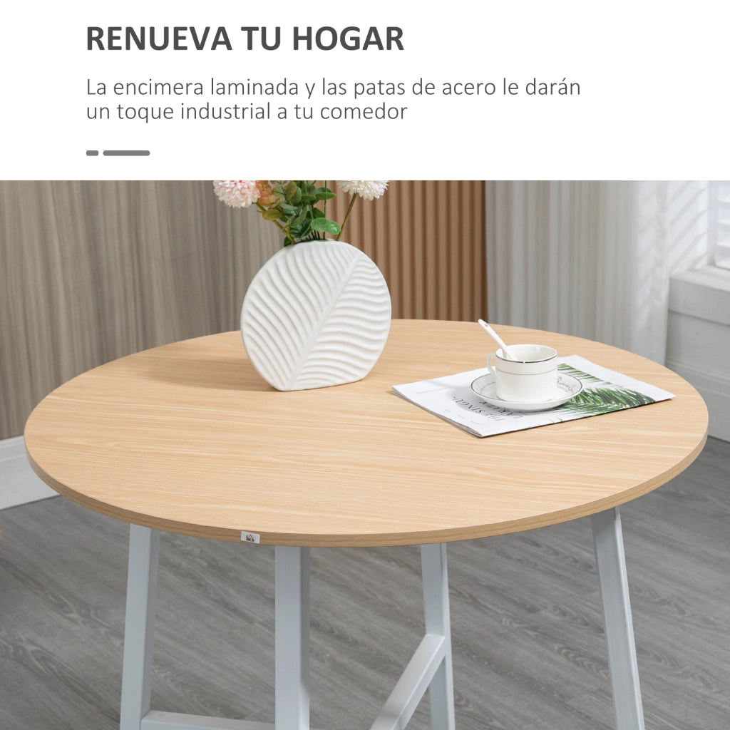 Tavolo da Pranzo Rotondo Moderno per 4 Persone ¨C Zephmum ¨C Legno Naturale e Bianco ?80x76 cm
