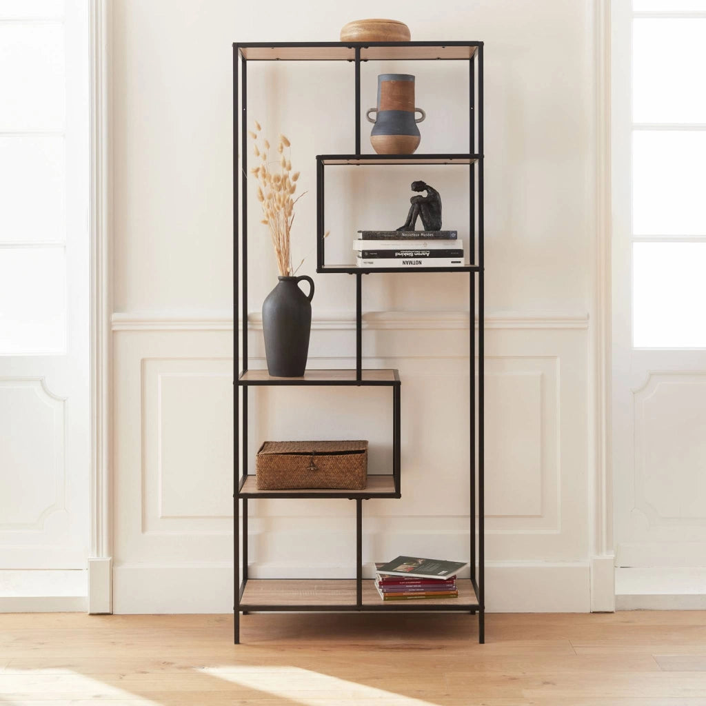 Libreria industriale in metallo e legno, 6 livelli, marrone naturale