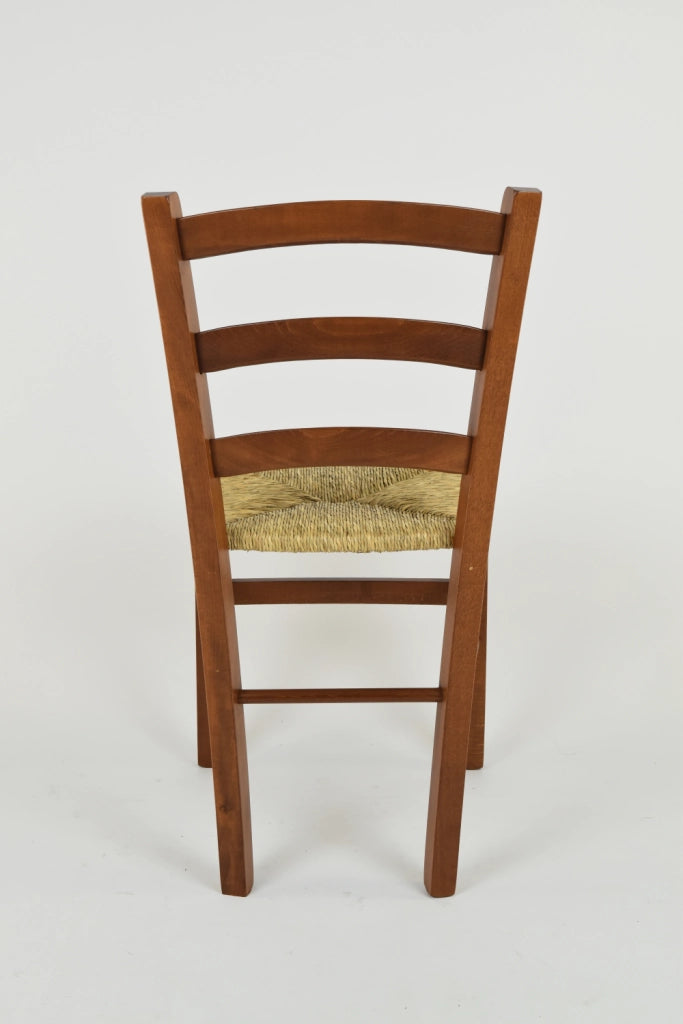 Set 6 Sedie Venice Tommychairs, robusta struttura in legno di faggio verniciata in noce chiaro e seduta in paglia