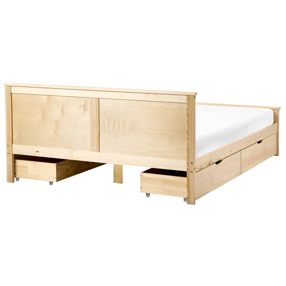 Letto con 4 cassetti in legno di pino naturale e MDF di betulla 160 x 200 cm con testiera in stile scandinavo