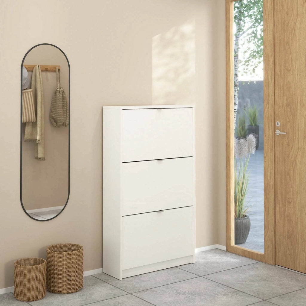 Scarpiera Irina, Mobile portascarpe, Armadio da ingresso multiuso, Mobiletto per calzature, 70x24 h124 cm, Bianco