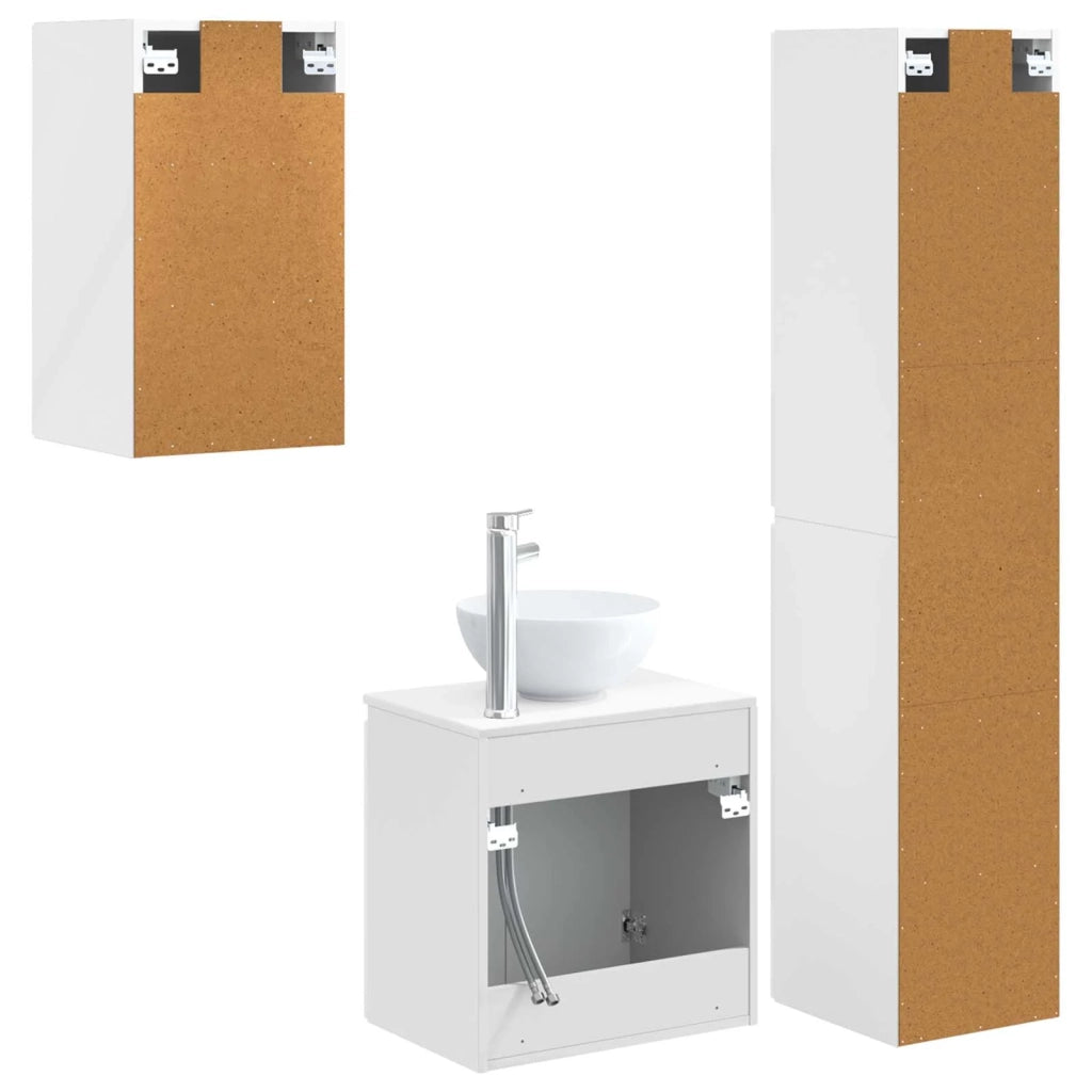 Set di mobili per il bagno 3 pz Bianco Lucido 3406067