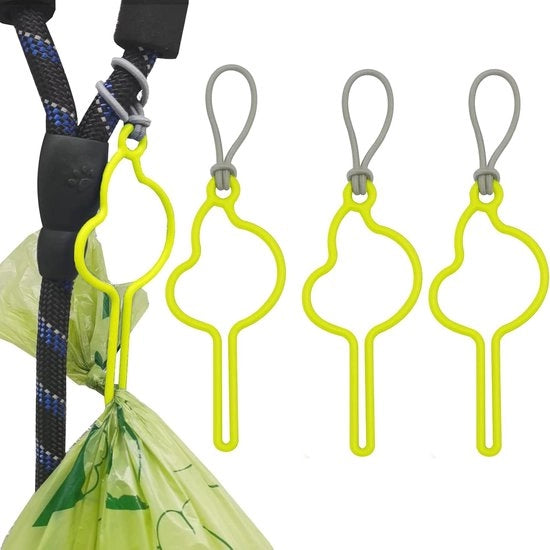 Porta Immondizia per Cani a Mano Libera - 4 Pack - Corda Elastica - Sacchetti di Immondizia Usati - Carriera di Rifiuti Pratica - Fermo Leash - Porta Cani - Giallo
