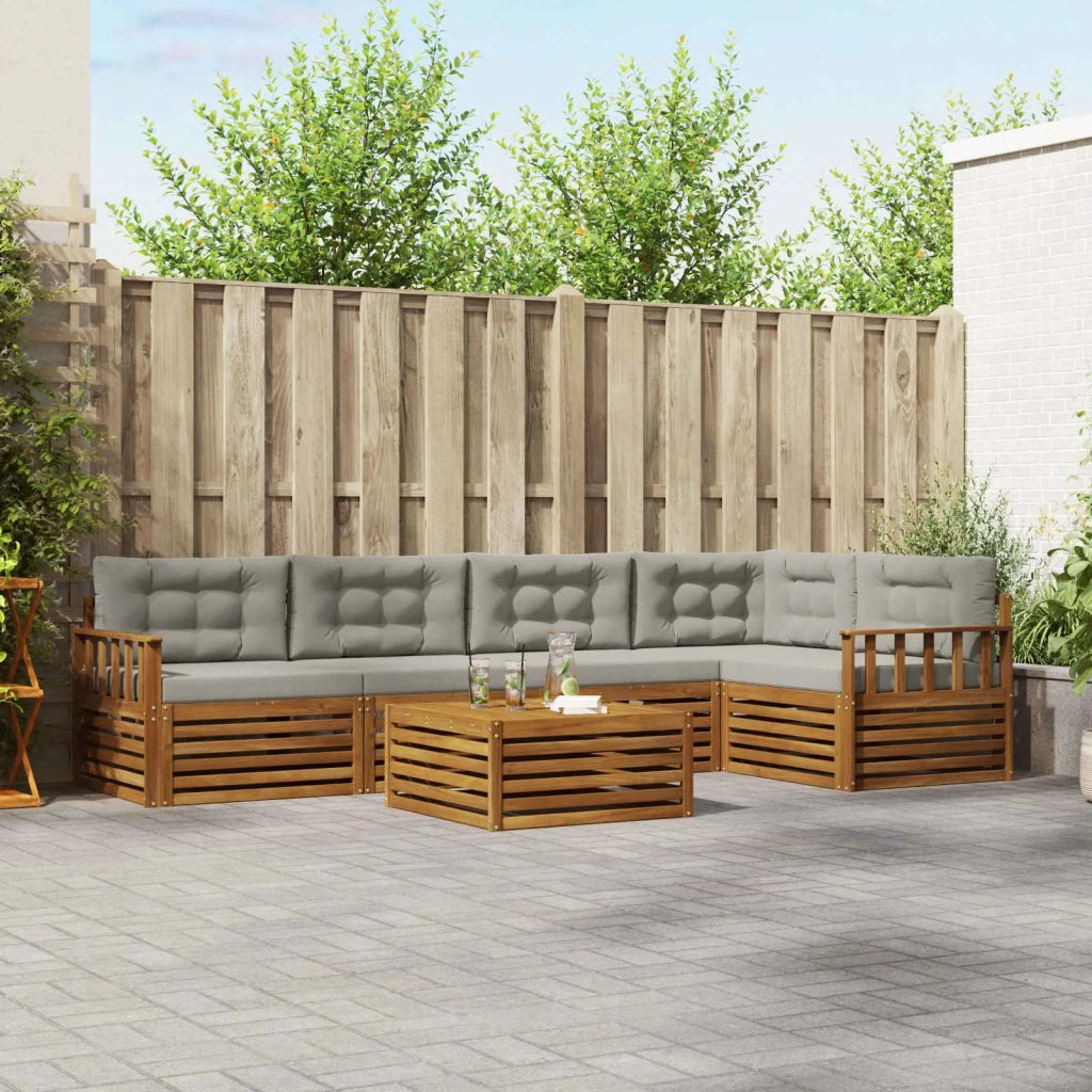 Set di divani da esterno 6 pcs Grigio Naturale e Chiaro