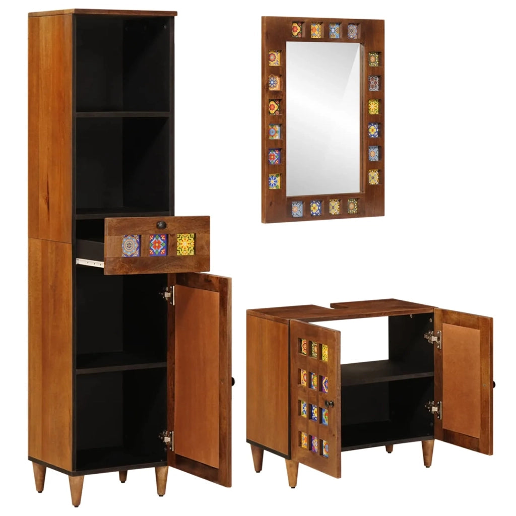 Set di mobili per il bagno 3 pcs Noce Legno di mango massello