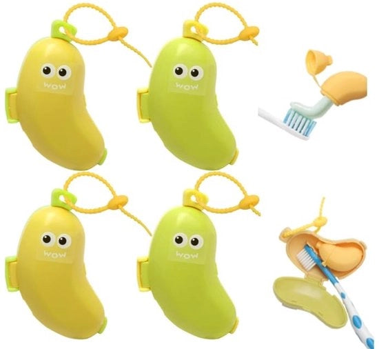 Set di protezione da denti portatile - Ospedaliera per spazzolino da denti - Protezione da denti - Borsa di viaggio con dispensatore di dentifricio - 4 pezzi - Plastica/Silicone
