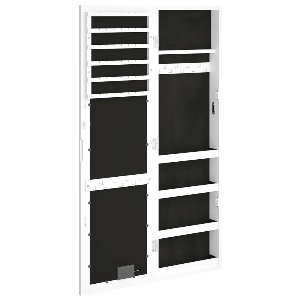 Armadio Portagioie a Specchio con Luci LED-Specchio con portagioie a Parete Bianco 992396