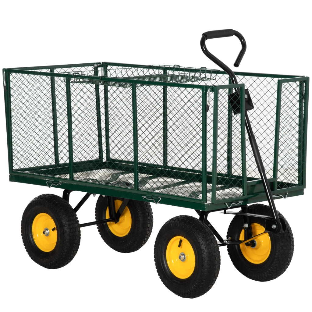 Carrello da Giardino 342L con Ruote ¨C Zephmum ¨C Verde, 138x57x84cm