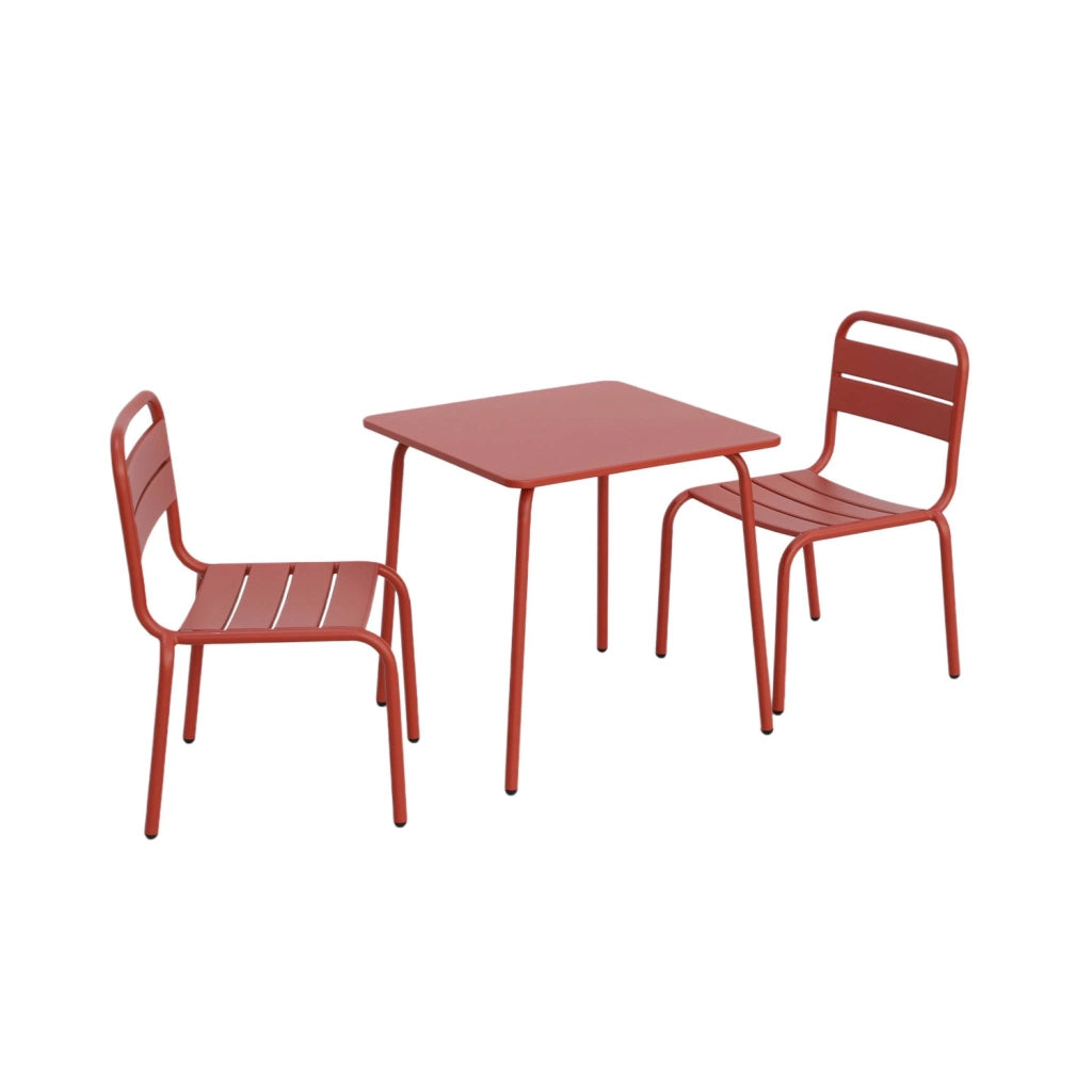 Set tavolino in metallo per bambini e 2 sedie, terracotta