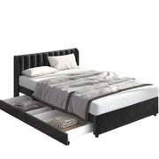 Letto matrimoniale 140x200 cm con 2 cassetti; velluto nero (Senza materasso)