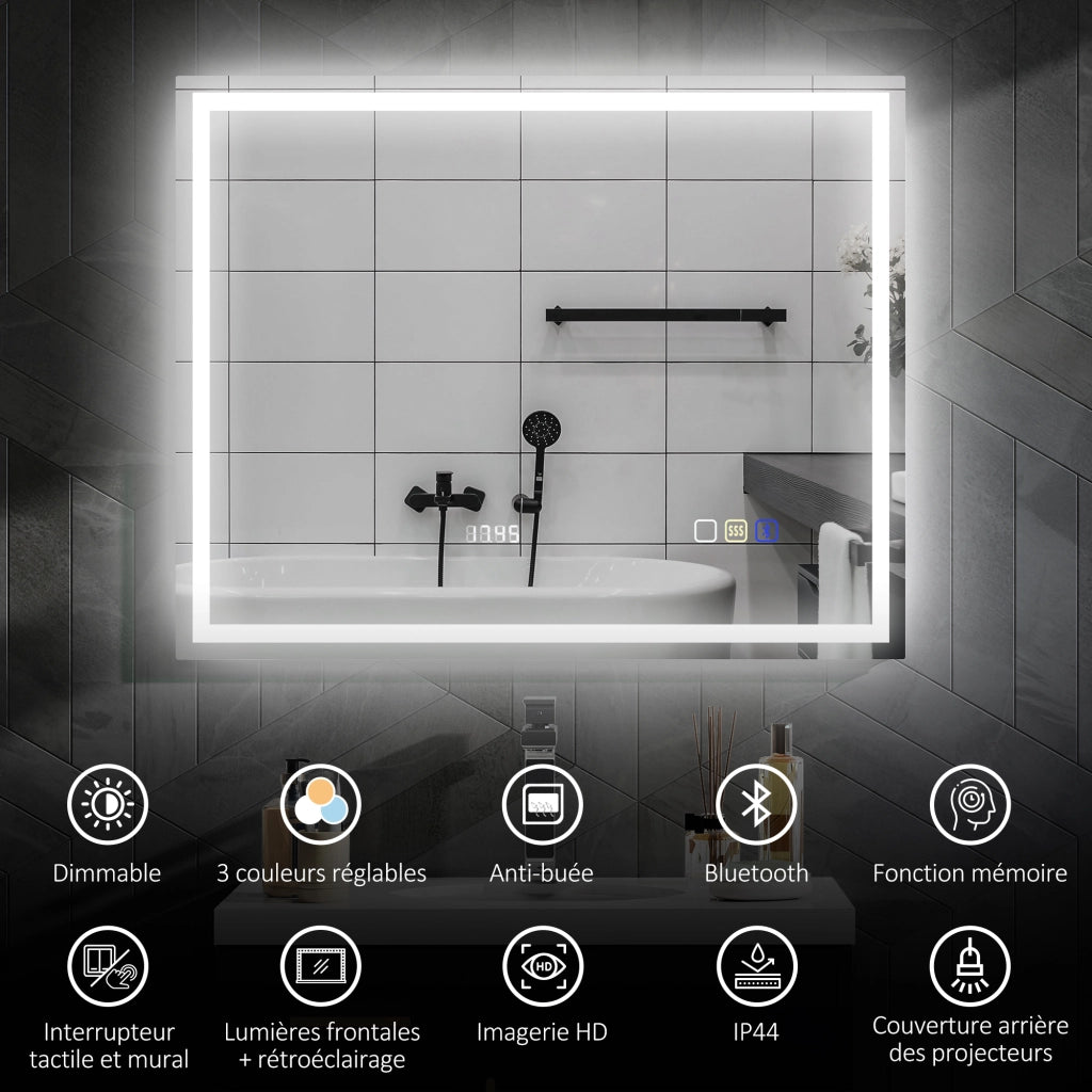 Specchio da Bagno LED con Luce Regolabile ¨C Zephmum ¨C 80x100 cm Antracite