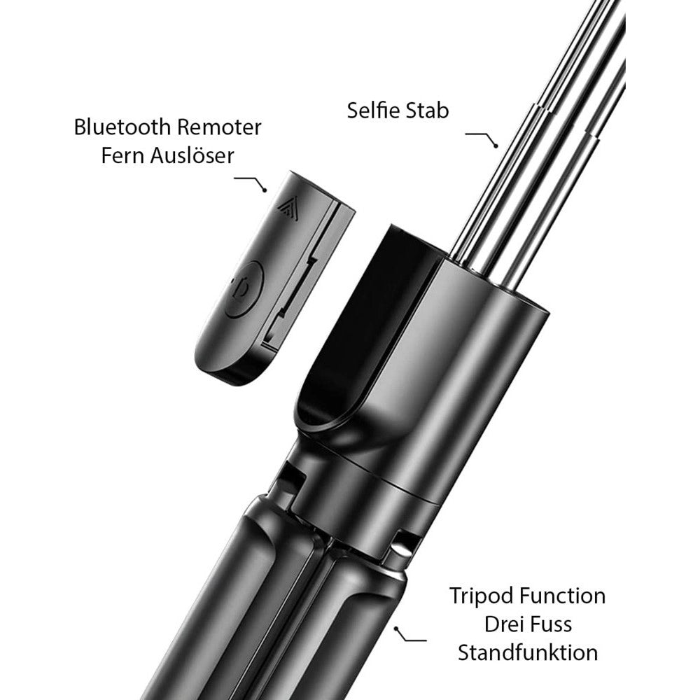 Trade Shop - Treppiede 3in1 Selfie Stick Bluetooth Asta Estensibile Con Telecomando Portatile -