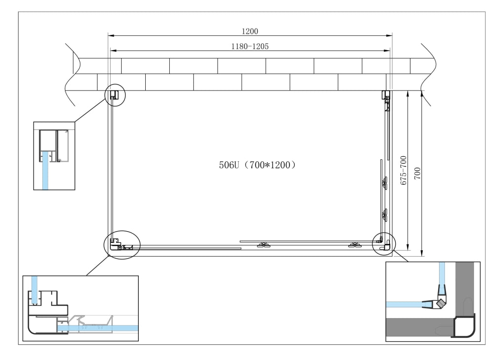 Box Cabina Doccia 3 Lati Vetro Fisso Laterale + Due Lati Scorrevoli Vetro 6 mm H 190 cm 70x120x70
