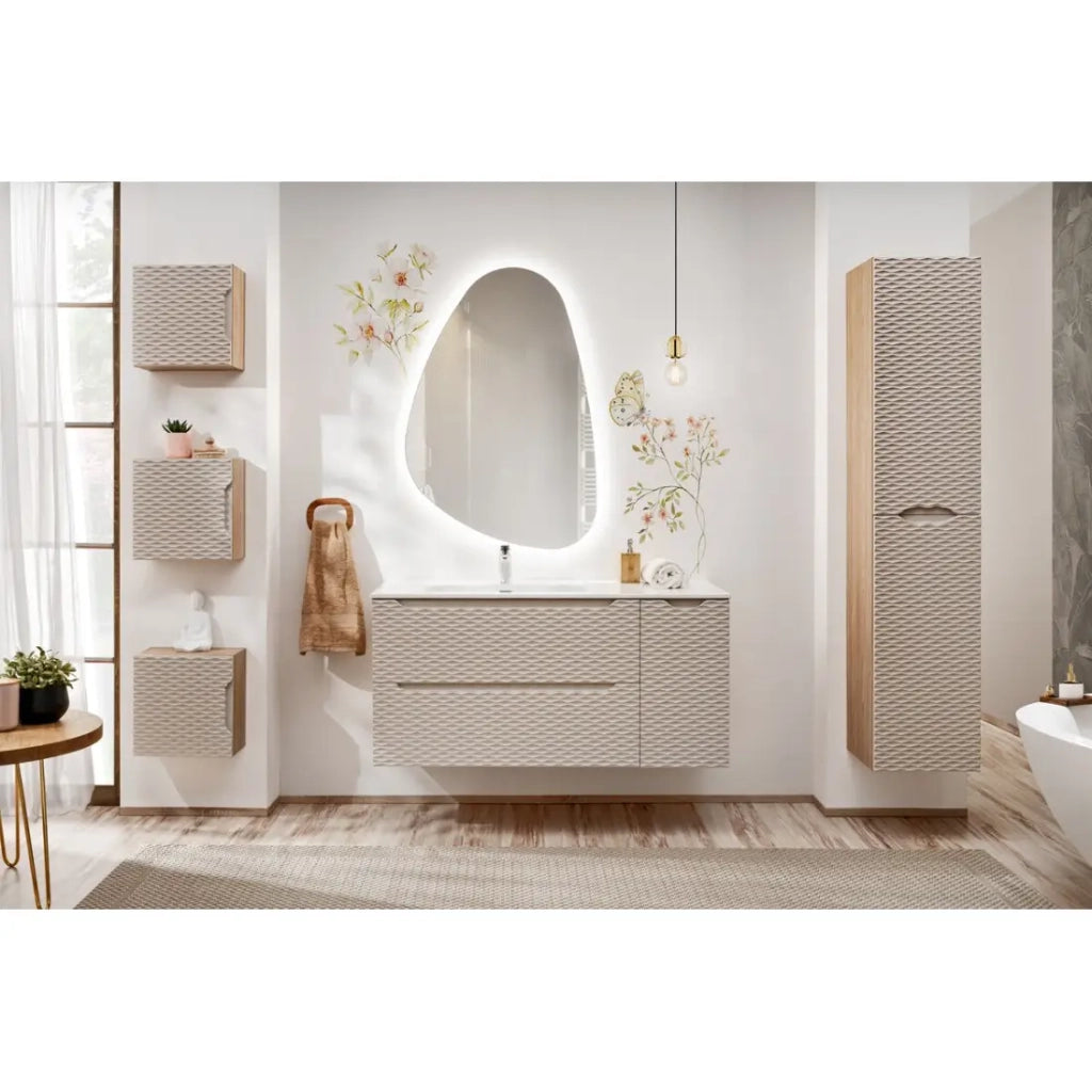 Mobiletto da bagno YOKA – Beige e rovere chiaro – 1 porta