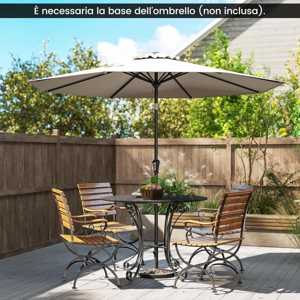 Ombrellone da Giardino 270 cm, Ombrellone da Esterno con Inclinazione Regolabile, Manovella, 8 Stecche, Tettuccio Ventilato, per Spiaggia, Bordo Piscina (Beige, 270 cm 8 Stecche)