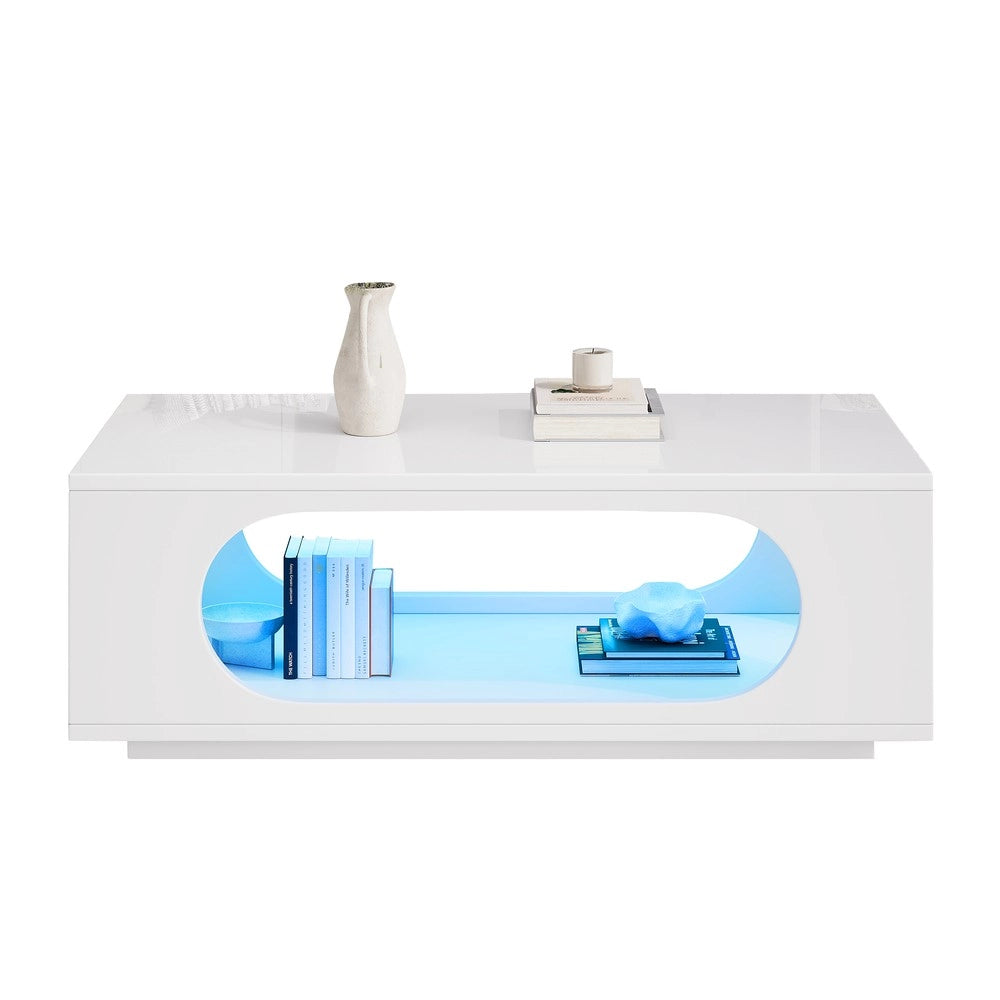 Tavolino da caff¨¨ LED con app - Zephmum- 100x50x35cm, MDF, 30kg, bianco