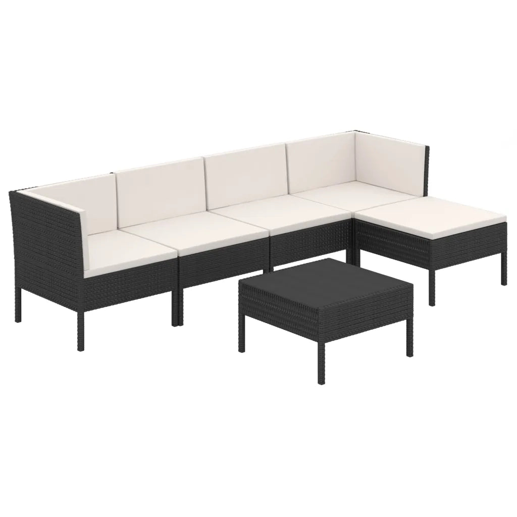 Set Divani da Giardino 6 pz con Cuscini in Polyrattan Nero 3094384