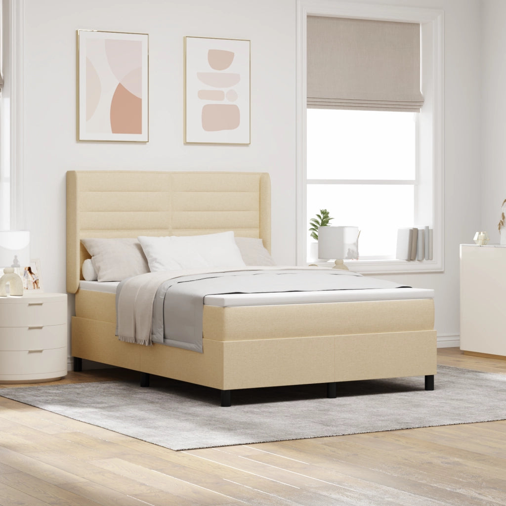 Letto Box Spring con Materasso Crema 140x190 cm Tessuto