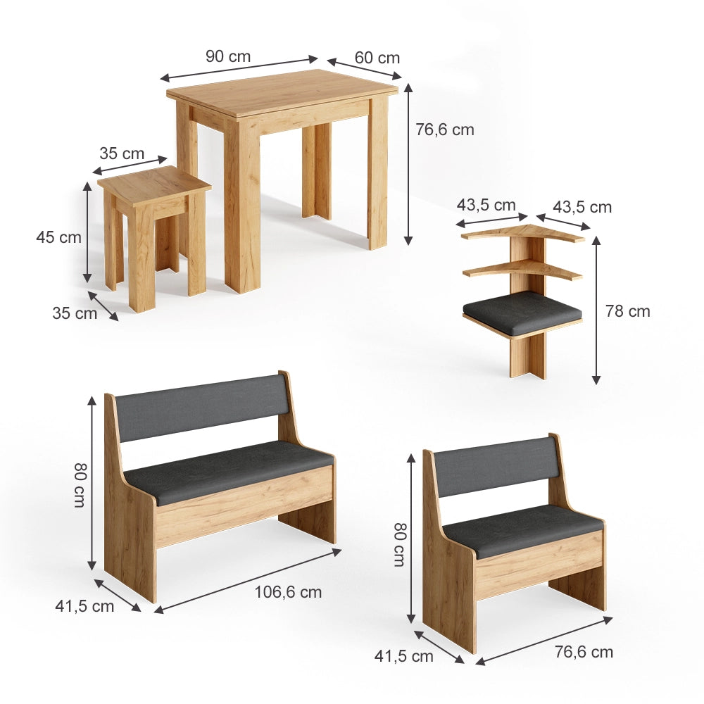Vicco Gruppo panca ad angolo Quercia dorata 150 x 41.5 cm con tavolo