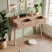 Tavolo consolle 100x35x80 cm con 2 cassetti tavolo da divano scrivtaliano-marrone giallastro