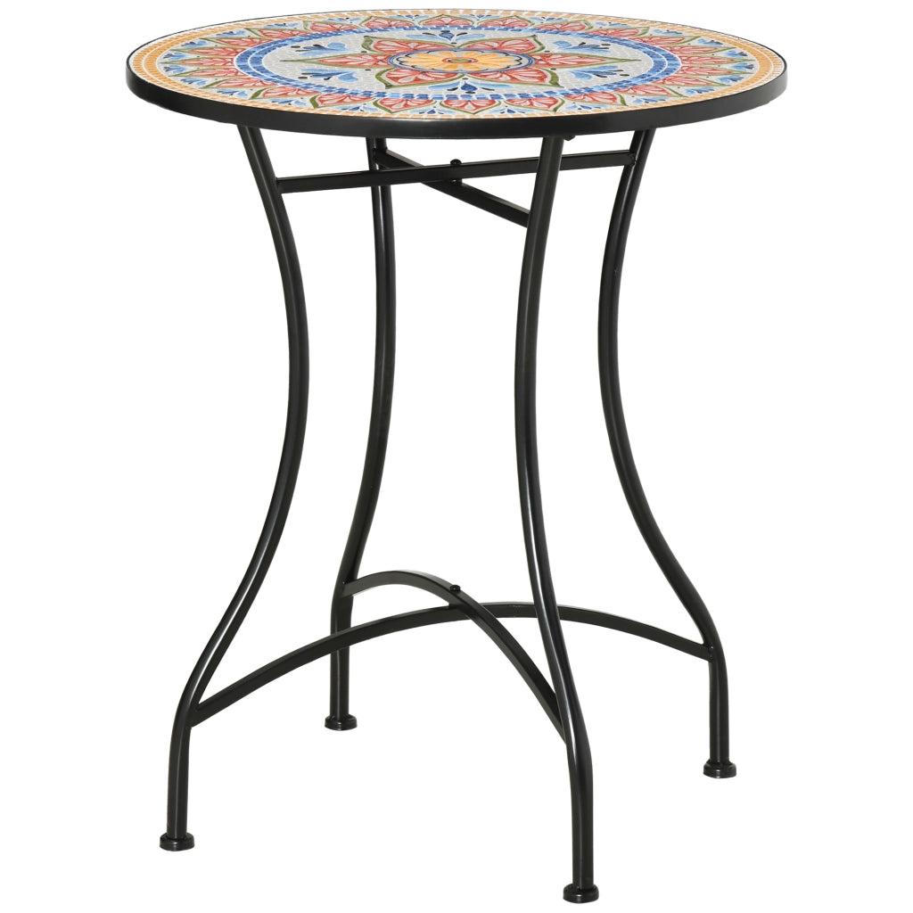 Tavolo da Giardino Bistrot Rotondo con Piano in Mosaico di Ceramica; Struttura in Metallo; ?60¡Á71 cm; Rosso