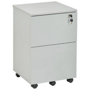 Armadietto in legno massiccio con 2 cassetti e ruote con serratura a chiave grigio chiaro design moderno