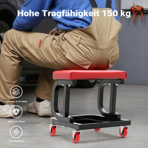 Sgabello per officina con ruote; sgabello di montaggio, carrello meccanico con ripiano porta-attrezzi
