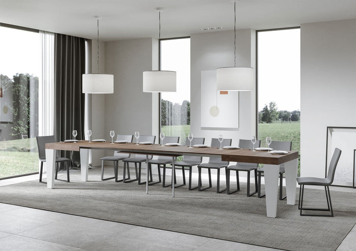 Tavolo Allungabile 180/440x90x77 cm Spimbo Mix  piano Noce gambe Bianco Frassino