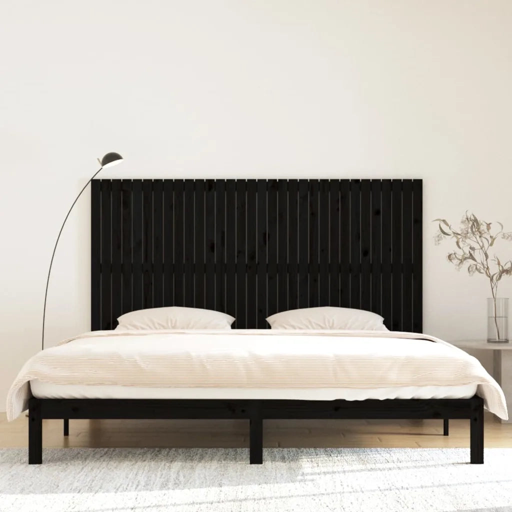 Testiera | Testata da Parete Nera 204x3x110 cm in Legno Massello di Pino