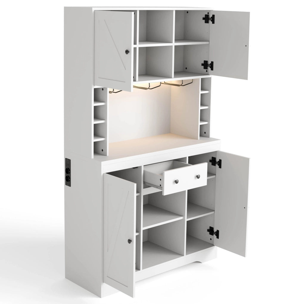 Credenza da cucina 105x40x180 cm con LED controllato da app; presa integrata e portabicchieri bianca