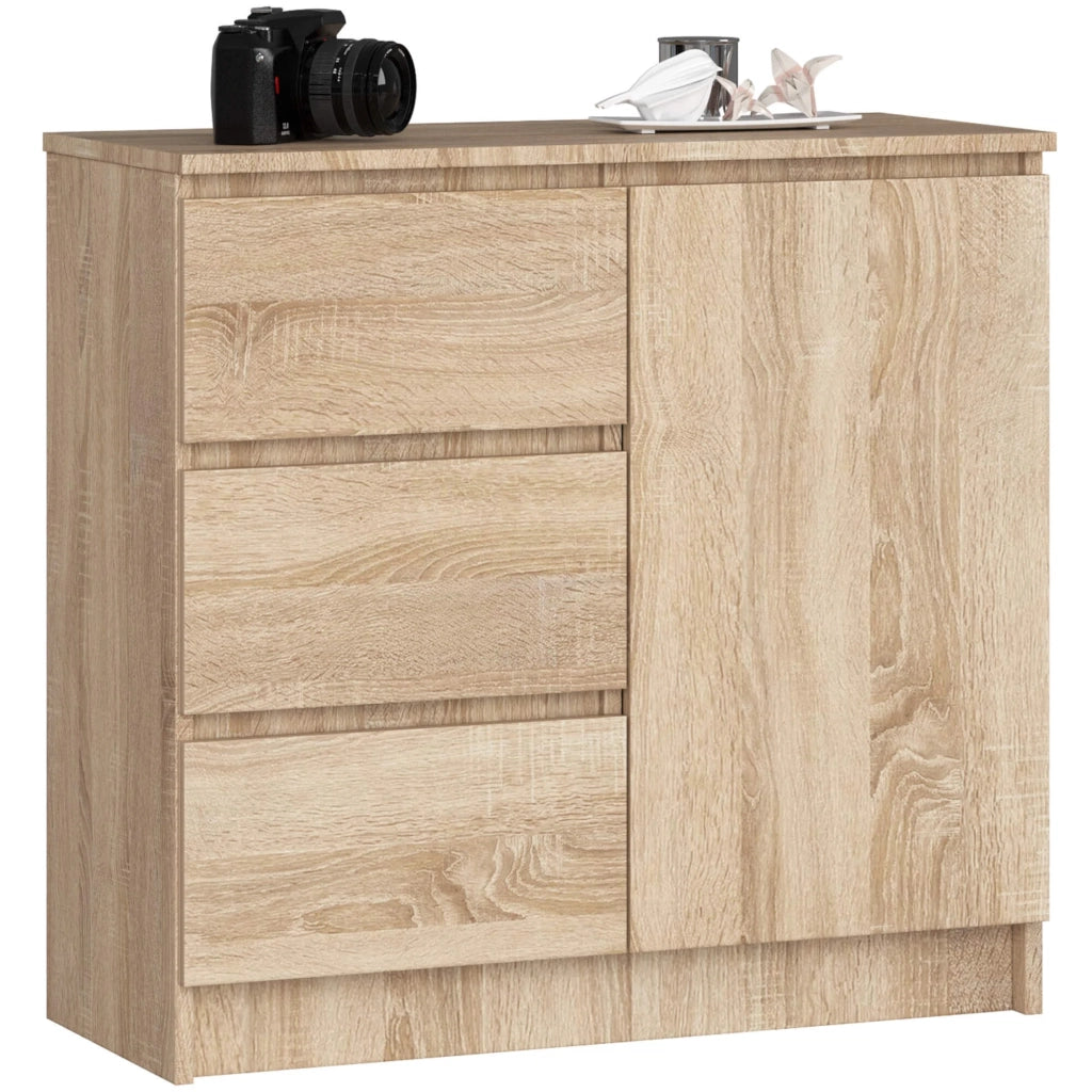 Cassettiera AKORD JERRY Cassettiera Sonoma Quercia 80 cm 1 anta 3 cassetti 80x35x77 cm