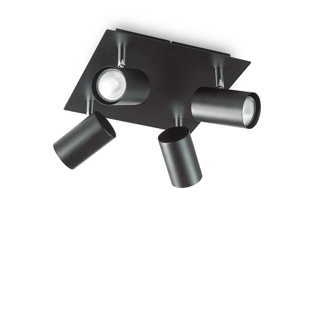 Plafoniera Moderna Spot Metallo Nero 4 Luci Gu10