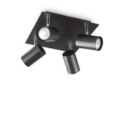 Plafoniera Moderna Spot Metallo Nero 4 Luci Gu10