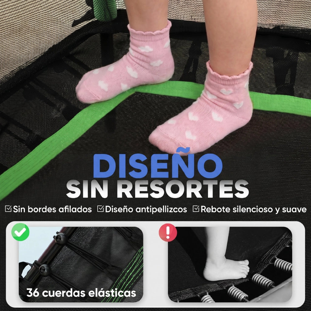 Trampolino Elastico per Bambini con Rete di Sicurezza ¨C zephmum ¨C Verde ?163,5x190 cm