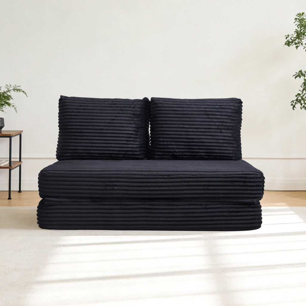 Divano letto 2 in 1 in tessuto nero con schienali rimovibili 150x33x32 cm