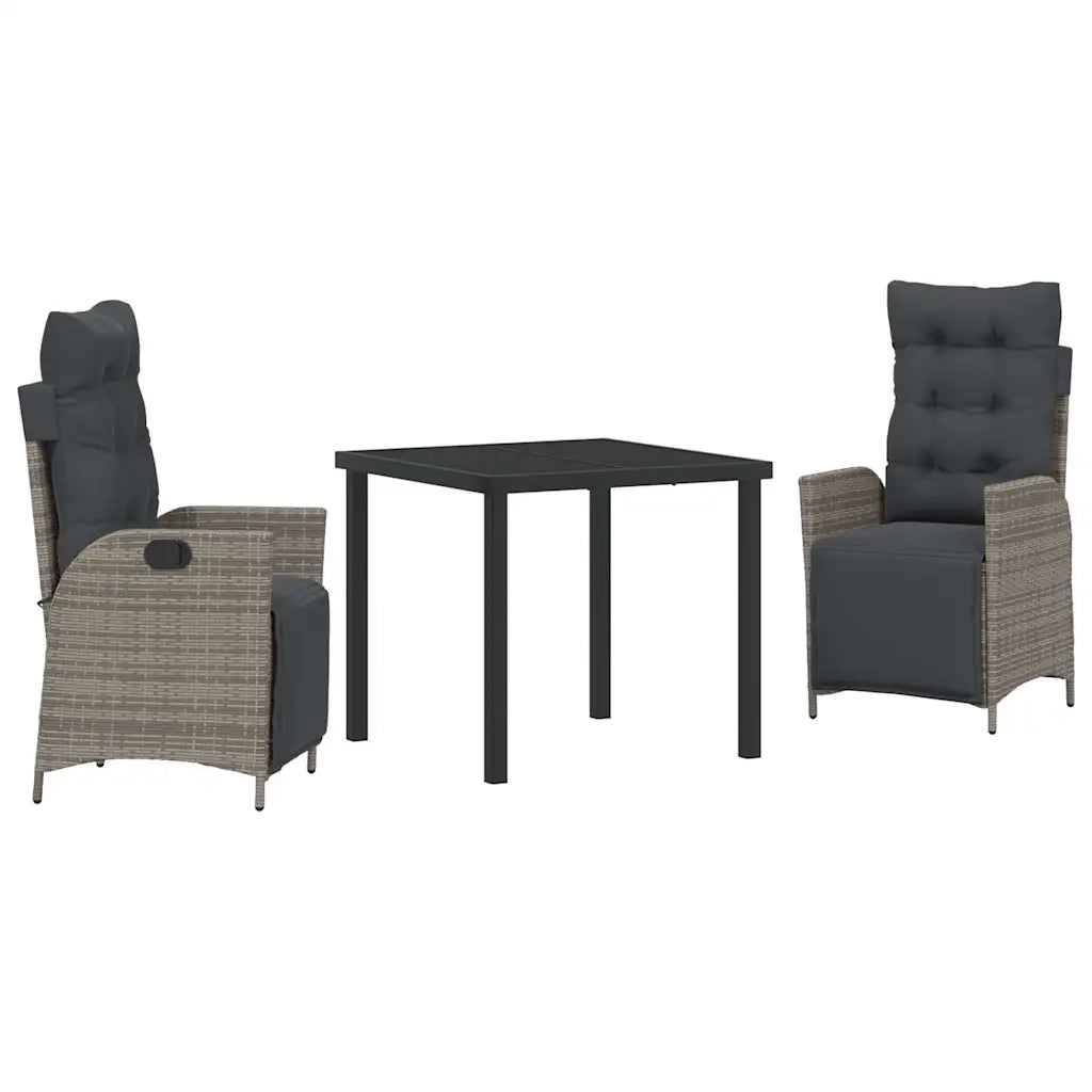 Set da Pranzo per Giardino con cuscino 3 pcs Grigio polyrattan 3380547
