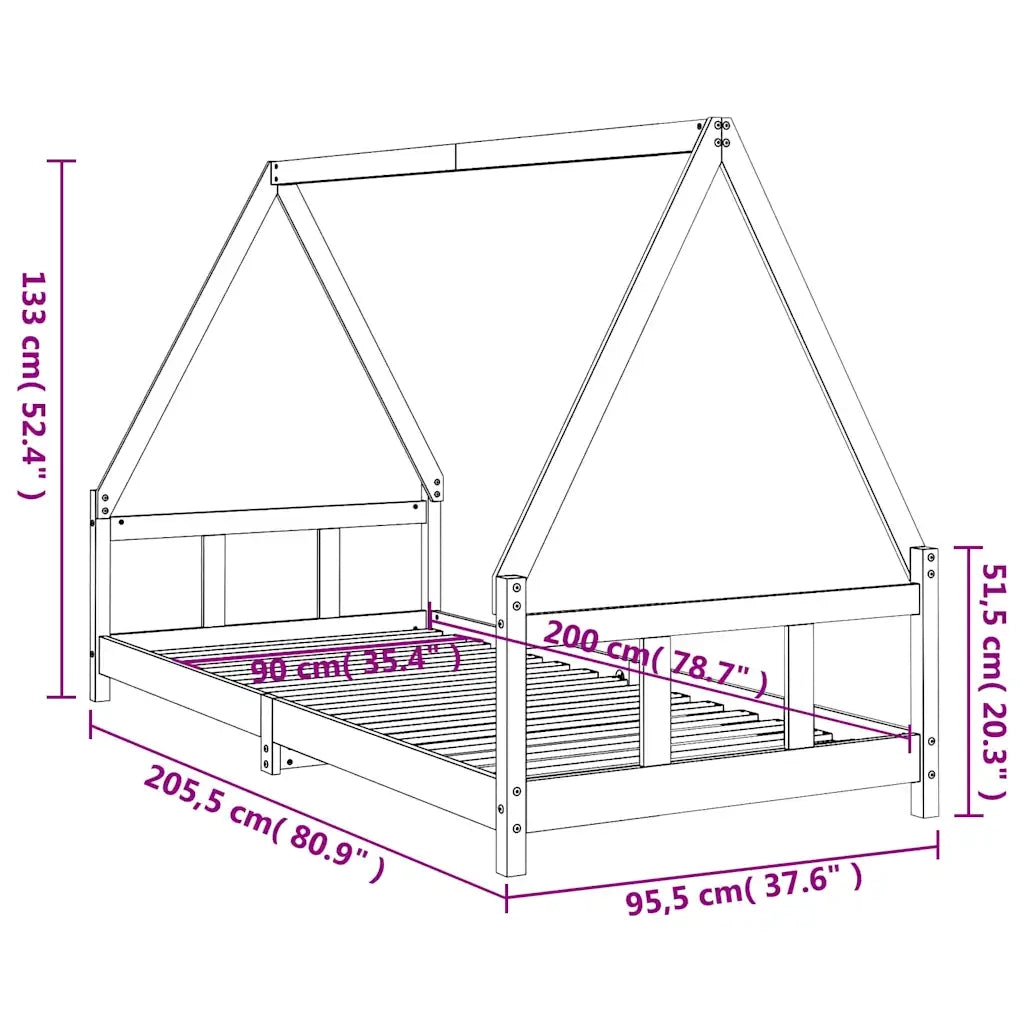 Giroletto per Bambini-Struttura Letto Bambini Nero 90x200 cm in Legno Massello di Pino 134562