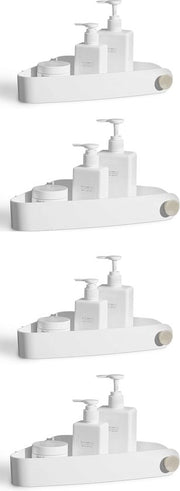 4 pezzi di piatto di doccia in plastica senza fori, piatto di doccia, maniglia di doccia, viene fornito con un piccolo gancio rotondo, maniglie di doccia per la parete montate per cucina e bagno, con contenitore per sapone, bianco