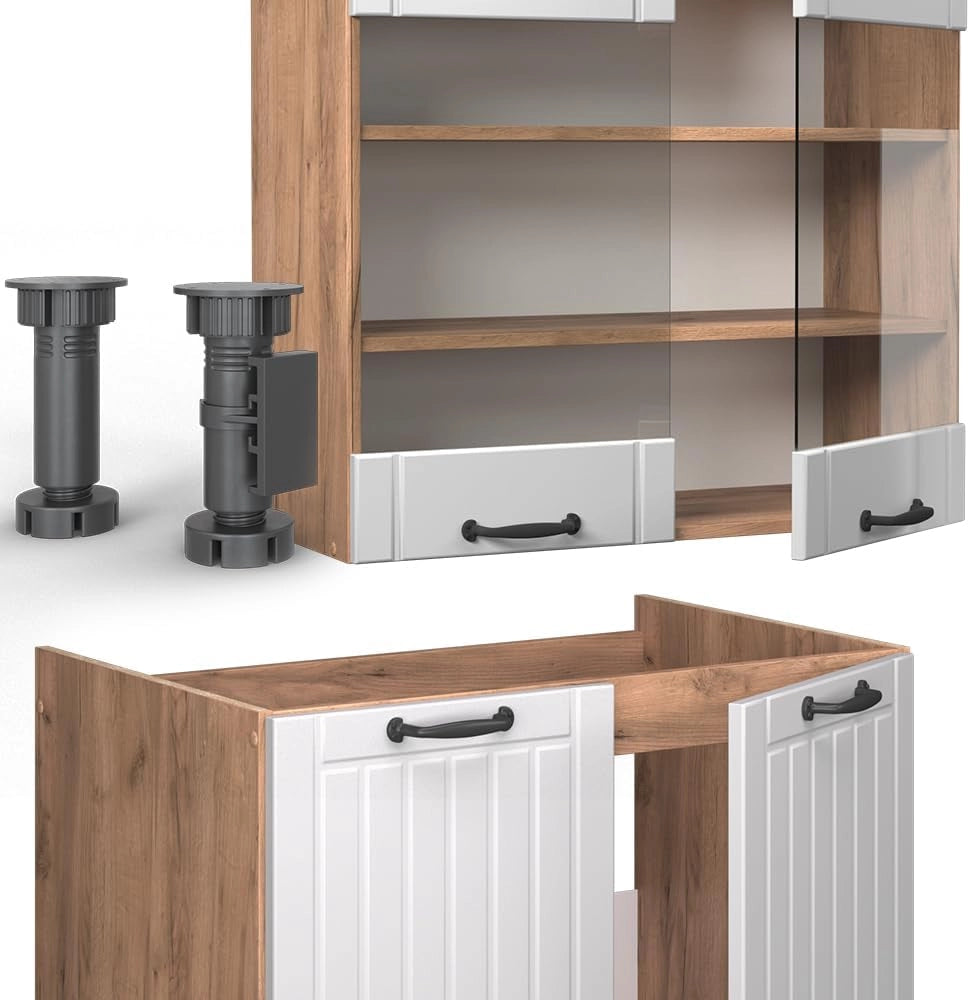 Cucina componibile Fame-Line, Bianco casa di campagna, 235 cm senza piano di lavoro