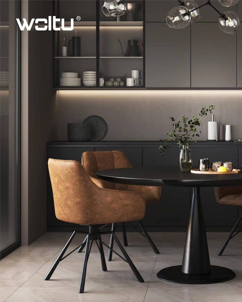 Set di 2 Sedie per Sala da Pranzo Girevoli a 360°, Sedie da Cucina Imbottite con Gambe in Metallo, Poltroncine in Similpelle per Camera da Letto, Soggiorno, Marrone Chiaro, BH366hbr-2