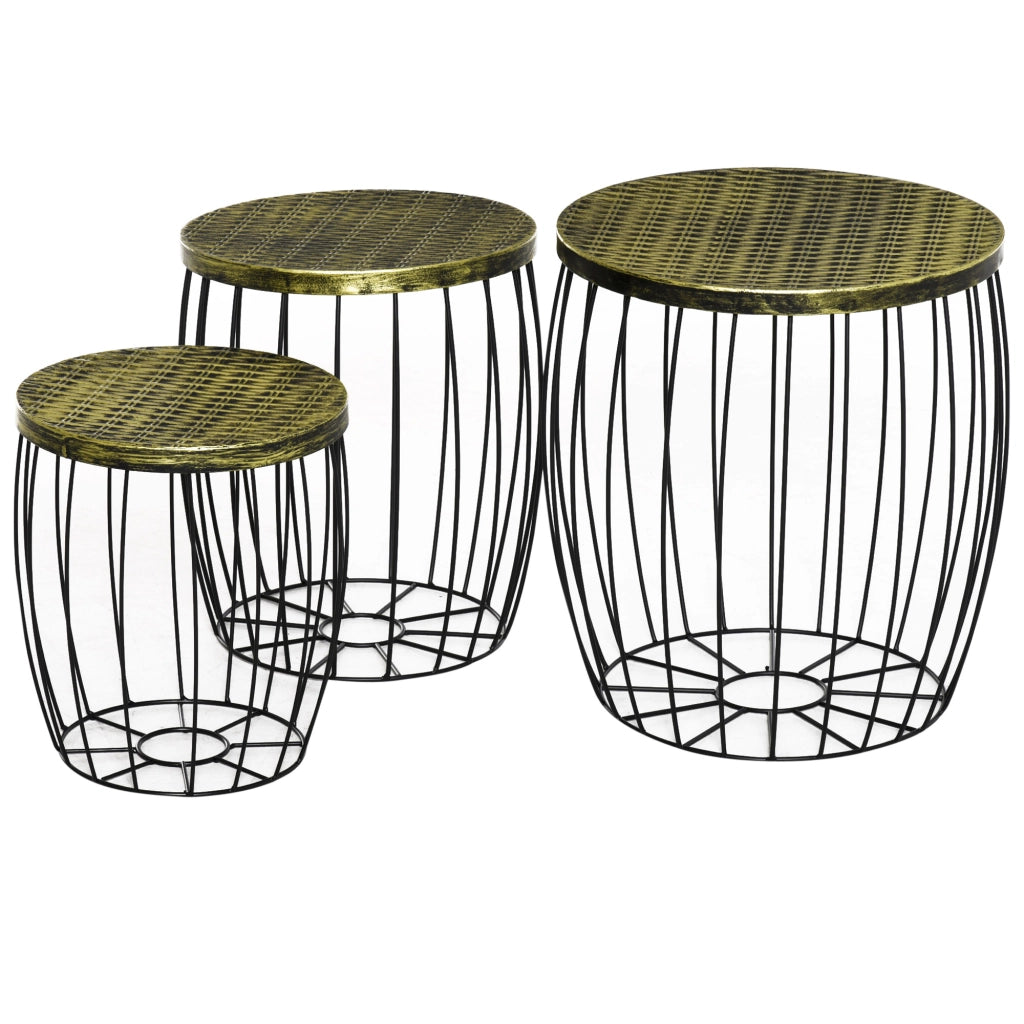 Set 3 Tavolini Retro ¨C MINIMAL ¨C Metallo e Legno Naturale/Nero, 3 Misure